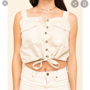 Free People Beige Denim Drawstring Top